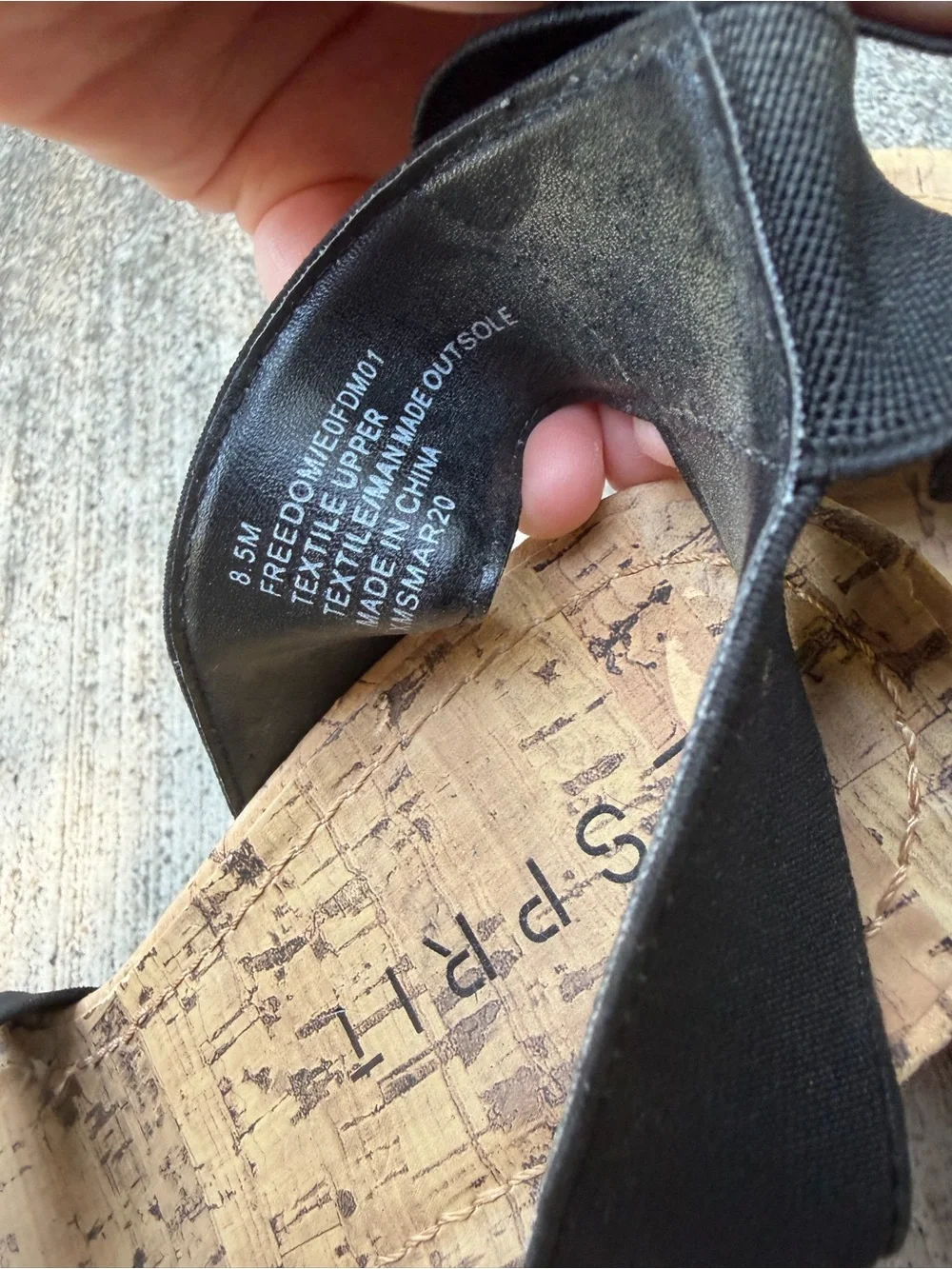 Spritz Black Elastic Strap Cork Wedge Sandals